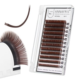 ANNAFRIS Ellipse Flat Eyelashes Extension Natural Soft Matte Black Faux Mink Individual False Lashes Split Tips Light Eye Lashes Extension Supplies (0.15 C, Reddish Brown 8-15mm Mix)
