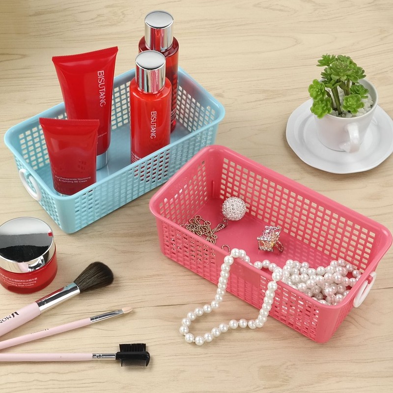 Cadineer Small Plastic Rectangular Desktop Storage Basket, Pack of 6