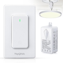 HAPYTHDA Wireless Light Switch, No in-Wall Wiring Required Remote Control Light Switch, Waterproof Wireless Switch Fixture for Led Light/Ceiling Lights/Fans, 300ft RF Range, Programmable