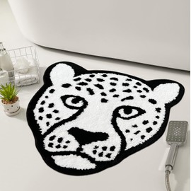 Feblilac Black White Leopard Bathroom Rug, Yin Yang Round Bath Rug, Cute Lovely Animals Bathroom Mat, Washable Microfiber Non-Slip Mats for Indoor Living Room Fast Dry Rugs