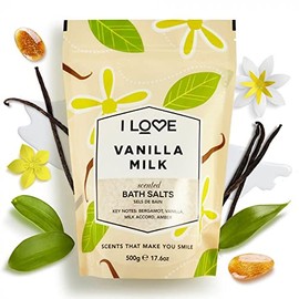 I Love Vanilla Milk Scented Bath Salts, With 99% Naturally Derived Ingredients Including ACB Bio-Water Bamboo, Lightly Fragranced Leaving Skin Feeling Silky & Smooth, Vegan-Friendly - 500 g