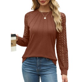 XIEERDUO Womens Long Sleeve Shirts 2024 Lace Tops Tunci Business Casual Fall Fashion Outfits Clothes Brown XXL