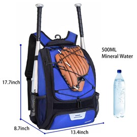 DAFISKY Youth Baseball Bag with Shoes Compartment - Baseball Backpack with Fence Hook for T-Ball & Softball Equipment & Gear, Holds Bat, Helmet, Glove(Blue)