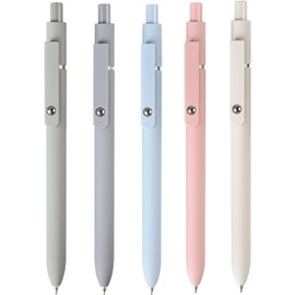 comvastars 5 x Gel Pens, Aesthetic Ballpoint Pens, 0.5 mm, Black, Quick-Drying Ink for School, Office (Morandi)