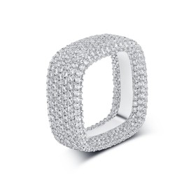 MDFUN 18K White Gold Plated Iced Out Promise Engagement Wedding Eternity Ring for Women Men, Sparkling Cubic Zirconia Square Rings 10mm Width Size 7.5