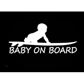 Baby On Board Surf Funny Decal Vinyl Sticker|Cars Trucks Vans Walls Laptop|White |3.0 x 6.5 in|CCI1655