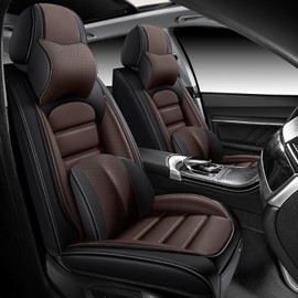 Bitablue Car Seat Covers Fit for Toyota Camry Hybrid 2007-2024, Waterproof PU Leather Car Seat Protector Full Set, Luxury Auto Seat Covers for Car(Black&Coffee,Front Set with Pillow)