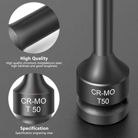 1/2 Inch Torx Impact Socket Set, 10pcs Impact Torx Star Socket Bits, T30 T40 T45 T50 T55 T60 T70 T80 T90 T100, 3-Inch Extra Long Socket Bits Set with Case