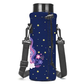 AMARY 500ML Neoprene Water Bottle Carrier Bag with Adjustable Shoulder Strap,Insulated Water Bottle Cover for Stainless Steel/Glass/Plastic Bottles 16.9OZ (Lovely unicorn)
