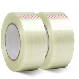 KITHIOM 2 Roll Crosswise Reinforced Tape - Cricket Bat Tape 170mic x 50mm x 50m Clear Filament Strapping Tape, Bi-Directional Fiberglass Reinforced Tape for Repairing, Moving, Bunding, Sealing