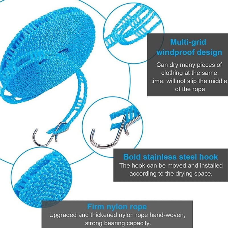 ORIJOYNA 3 Pack 16.4 ft Clothesline Cloths Drying Rope Portable
