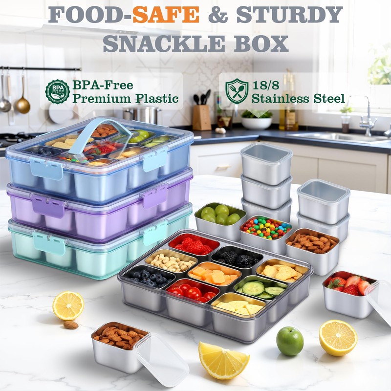 Snackle Box Container, Stainless Steel Snack Containers for Adults, 9