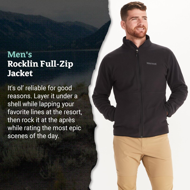 MARMOT Men's Rocklin Full Zip Fleece Jacket, Black, X-Large