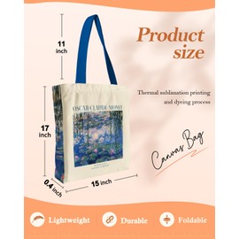 Miss Adola Heavy Canvas Tote Bag with Pocket - for Women Girls Aesthetic Large Canvas Tote Bag Inspired Gift Reusable Casual Bag for Work Shopping, Water Lily