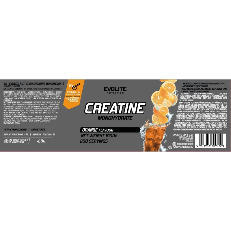 EVOLITE NUTRITION Creatin Monohydrat 1kg - Taurin Kreatin Pulver, Pre
