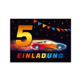 12 Invitation Cards with 12 Envelopes for Children's 5th Birthday Party Invitation for Boys Racing Car