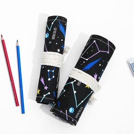 DIYOMR 12/24/36/72 Slots Pencil Wrap Pencil Rolls, Artist Colored Pencil Roll Up Bag Short Brush Pouch Case Pencils Organizer for Drawing Coloring and Sketching, No Pencils (Constellation, 12slots)