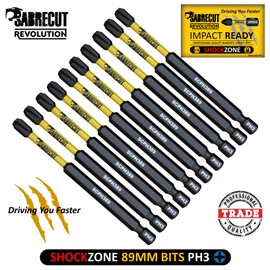 10 x SabreCut SCPH389_10 89mm PH3 Magnetic Impact Screwdriver Driver Bits Set Phillips Heavy Duty