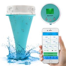 Qivine Pool Thermometer Wirelesss, 6 in 1 PH/ORP/EC/TDS/Temperature/Chlorine Meter WiFi Smart Bluetooth Pool Thermometer, IP67 Waterproof for Hot Tub, SPA