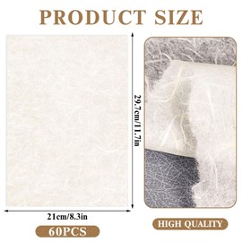60 Sheets Mulberry Paper A4, Rice Paper Handmade Decoupage Papers for Writing Drawing Scrapbooking and DIY Art Craft(21x29.7cm)