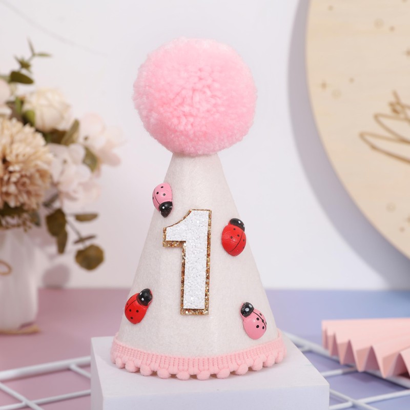 LINLULU Ladybug 1st Birthday Hat Bfor Girls - Pink Ladybug