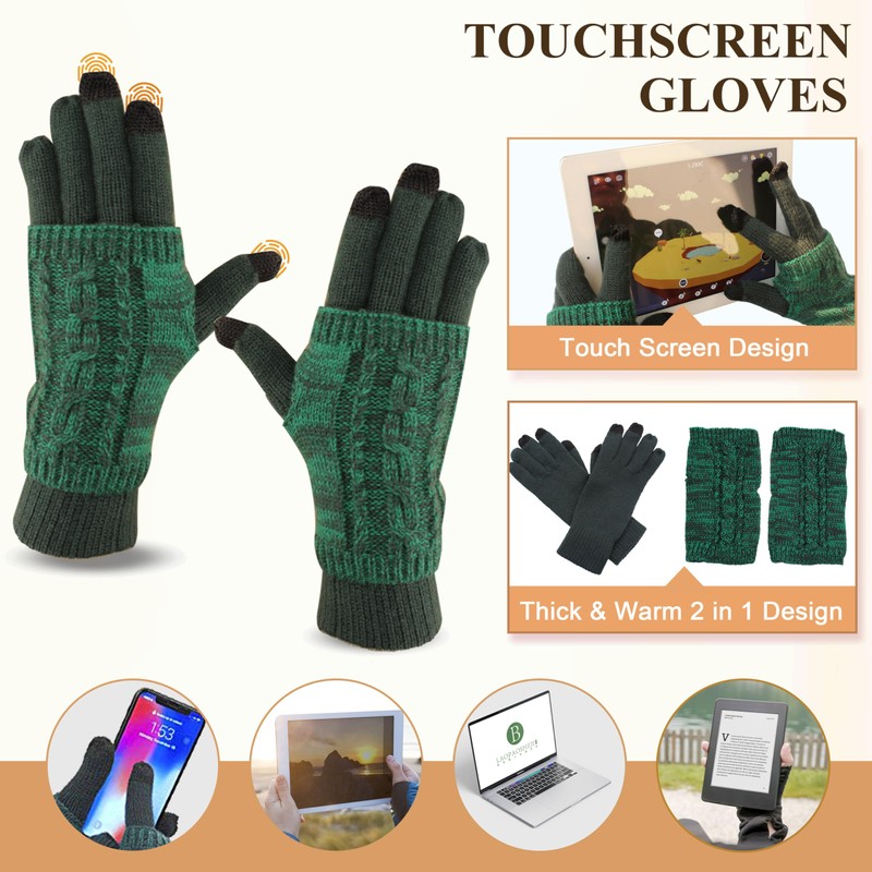 Hat Gloves Scarf Set for Women, Winter Beanie Warm Knit