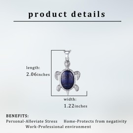 Lapis Lazuli Sea Turtle Necklaces Natural Gemtone Necklace Healing Crystal Animal Pendant Necklaces with Silver Plated Chain for Women Men Birthday Christmas Gifts