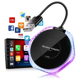 Podofo 2 in 1 Wireless Apple Carplay Android Auto Adapter for UK,2024 Upgrade Converts Factory Wired CarPlay/Android Auto to Wireless for Cars 800+ from 2016-2024,Plug & Play,Type-C/USB,5.8G WIFI