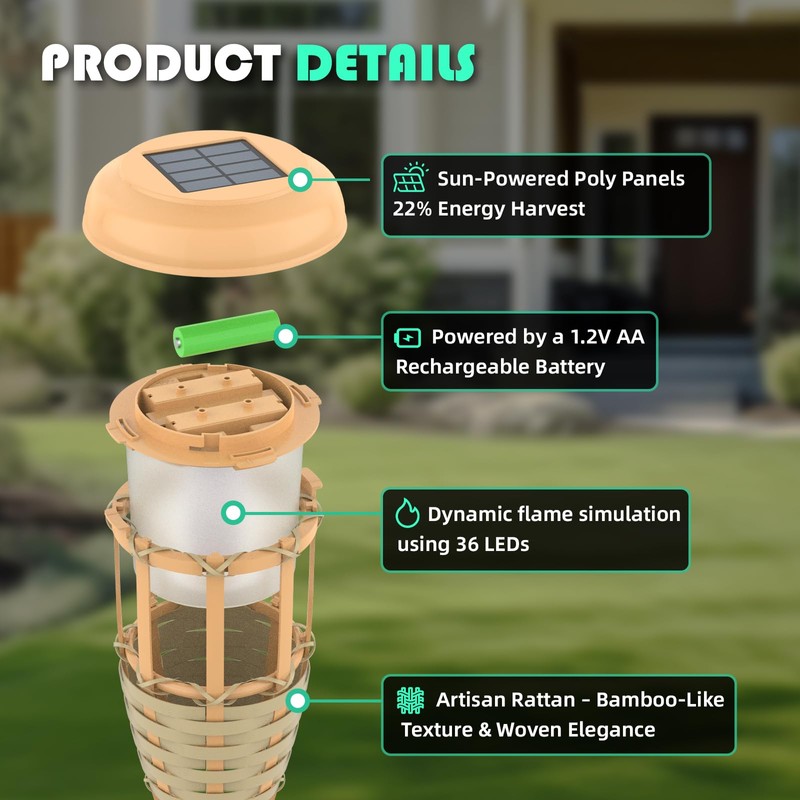Evelynsun Solar Outdoor Lights, Solar Torch Lights Outdoor Flickering Flame,