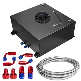 Dexepe Universal 15 Gallon 60L Fuel Cell Polished Aluminum Fuel Tank with Cap/Level Sender/12FT Oil Feed Line Black