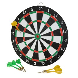 Idena 40375 Hanging Dartboard with 2 Sides, Diameter 29 cm, Includes 6 Darts in Green and Yellow as well as Game Instructions (English language not guaranteed)
