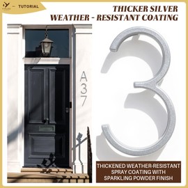 YIPLED 5 Inch House Numbers for Outside, Metal Address Number 6 - Modern Design, Weather-Resistant Silver Powder Coated Finish, No Fading (Silver)