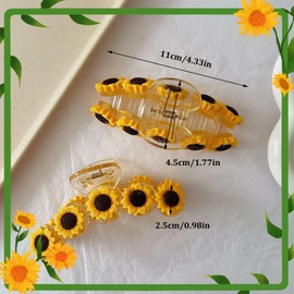 YUEELI 3 Pack Flower Hair Clips for Women, Sunflower Hair Claw Clips Daisy Jaw Clamps Sunflower Hair Clips Strong Hold Non-Slip Floral Hair Clips Sunflower Hair Accessories for Thick Hair