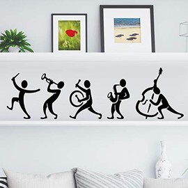 Wall4Stickers Music Band Wall Sticker Kitchen Wall Tea Vintage Sticker Vinyl Sticker Art Restaurant Pub Decor Guitar Wall Picture Decoration Instruments Drum Fluite Saxophone