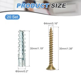 PATIKIL 20 Pcs Drywall Hollow Wall Anchors with Screws, 0.16 x 1.38'' Heavy Duty Steel Wall Anchors Kit, Dry Wall Anchors for Concrete Wall Plaster Wall, Silver