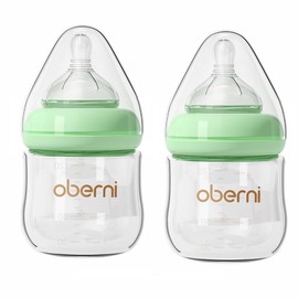 Glass Baby Bottles,Anti Colic Breastfeeding Bottle with Natural Response Nipple Size S,Wide Neck Slow Flow Baby Bottle for Baby,Newborn,Preemie 0-3 0-6 Month,BPA Free (Green, 2 Pack, 4 Ounce)