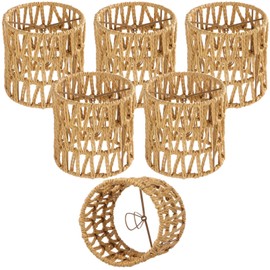 6 Pack Rattan Chandelier Lamp Shade 5 Inch, Small Cylinder Boho Lampshade Replacement Clip On Bulb, Natural Woven Lamp Shades for Table Lamp Wall Sconces Light Fixture, 5.1 x 5.1 Inch