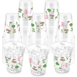 100Pcs Golf Ball Theme Plastic Party Cups, 12oz Pink Green Golf Disposable Clear Cups for Home Sports Party Decorations, Birthday, Holiday Gatherings Favors