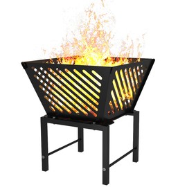 Mondazie 17 Inch Outdoor Fire Pit for Camping, Heavy Duty Portable Wood Burning Firepits Stove with Storage Bag for Outside Patio, Heating, Picnic, Campfire and BBQ, Trapezoid Diagonal Hollow, Black