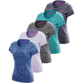 [5 Pack] Women’s Dry-Fit Wicking Crewneck T Shirts Activewear Running Yoga Workout Gym Tee Top