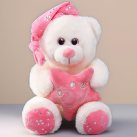 Soft Teddy Bear Stuffed Animal - Adorable Decorative Bear with Cap and Star, Cuddly and Huggable Plush Toy Gift for Boys, Girls, Birthday, Holiday, Room Decor Bear Sitting 22cm, Full 30cm (Salmon)