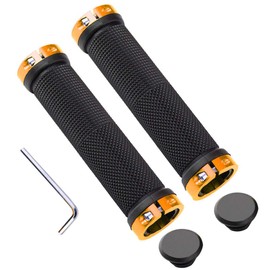 QitinDasen 1 Pair Professional Bicycle Handlebar Grips, Non-Slip Rubber Bicycle Grips, Ergonomic Bicycle Grips, Bicycle Grips Protector for MTB BMX (Golden)