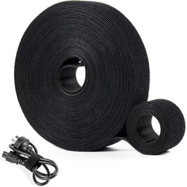 OneLeaf Hook and Loop Roll, Reusable Fastening Cable Ties, 10 m x 2.5 cm, Black, Heavy Duty Cable Organisation, Free Cutting Multi-Purpose Cable Tape for Home and Office