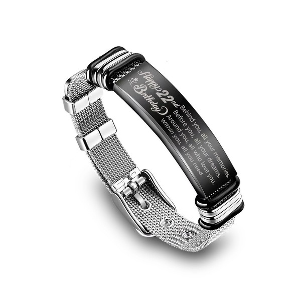 VWALK Happy 22nd Birthday Stainless Steel Bracelet Engraved with Inspirational