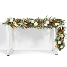 WBHome Pre-lit 6 Feet/72 Inch Christmas Garland, Gold & White Lighted Garland with 50 LED Lights for Indoor Outdoor Xmas Decor Holiday Decorations, Battery Operated (Batteries NOT Included)