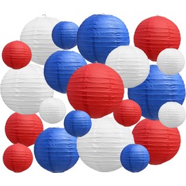 21 Pcs Red Blue White Round Paper Lanterns Decorative Hanging Asia Chinese Japanese Paper Lanterns Lamp for Birthday Wedding Baby Bridal Shower Home Decor Party Decoration