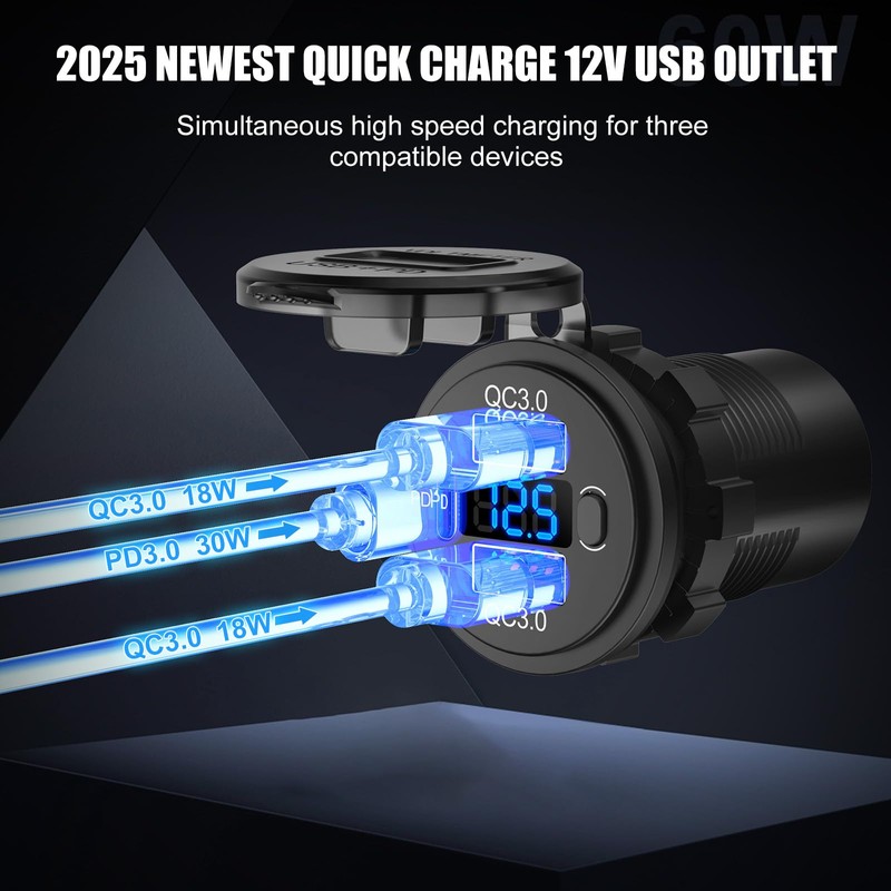 12v USB Outlet Plastic car Charger Socket 3 Port with