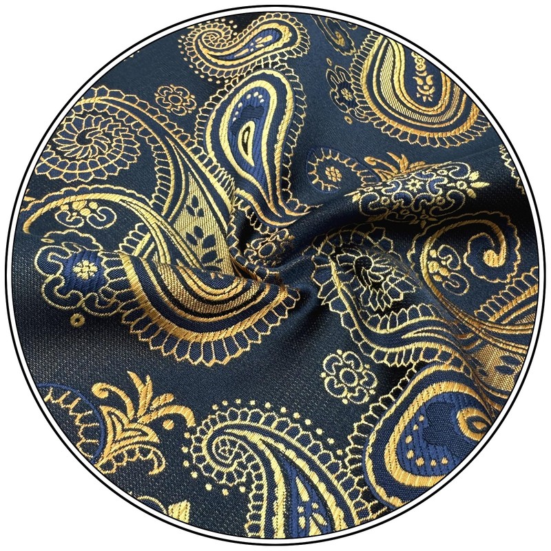 SHLAX&WING Paisley Black Golden Pocket Square Men's Necktie Silk MH10