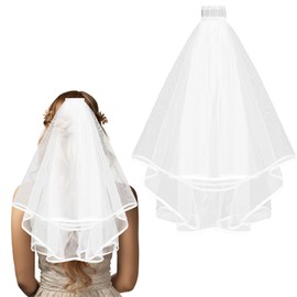 Tweruna White Veil, Bridal Veil for Weddings, Short White Veils for Bride Suitable for Stag Party, Photo Decoration and Wedding