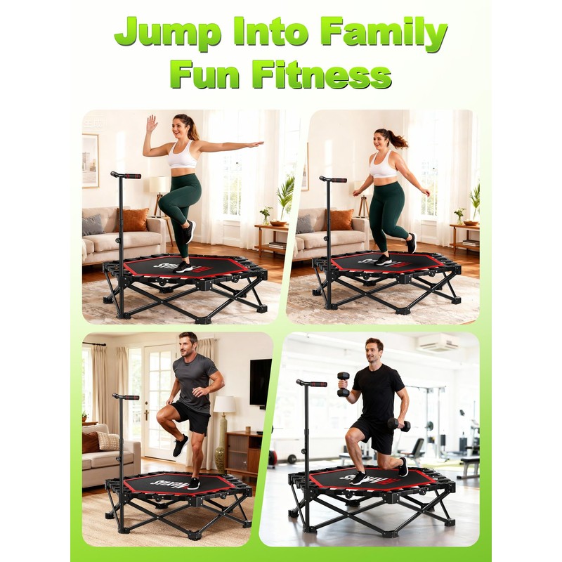 FitNexus 42" Foldable Mini Trampoline- 450lb Capacity Fitness Rebounder w/3-Level